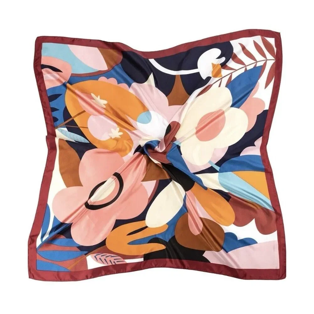 Set Of 3 Floral 35” X 35” Scarf With Black Sleep Mask And Small Black Scrunchie